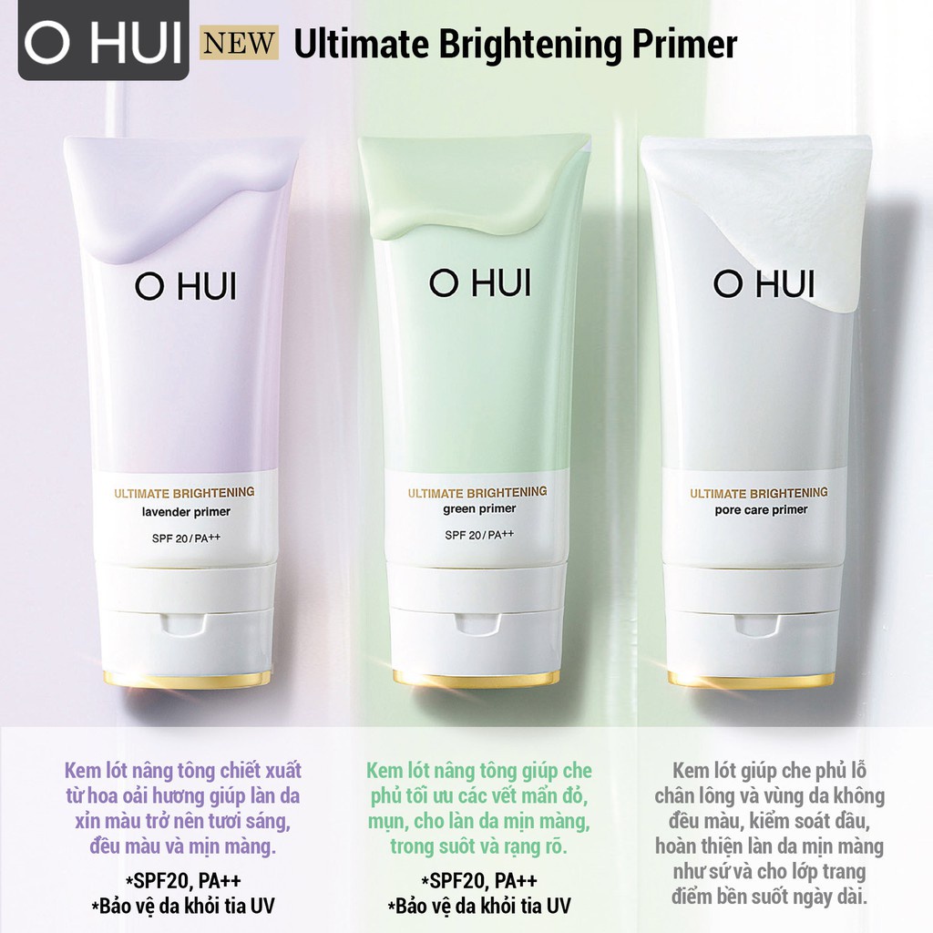 [Mã COSOS3 giảm 10%]Kem lót nâng tông che phủ vết mụn ửng đỏ OHUI Ultimate Brightening Green Primer 45ml