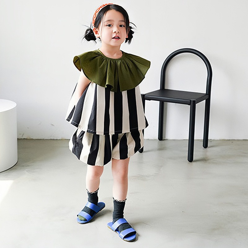 Set Bé Gái Bộ Áo Sát Nách Cổ Bèo In Hoa + Quần Short Thời Trang Mùa Hè Hàn Quốc Cho Bé Gái Se7en