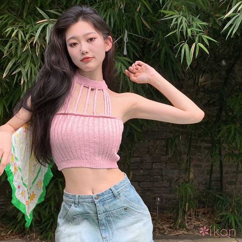 Áo Dệt Kim Không Tay Màu Trơn Thiết Kế Khoét Lỗ Thời Trang Cho Nữ