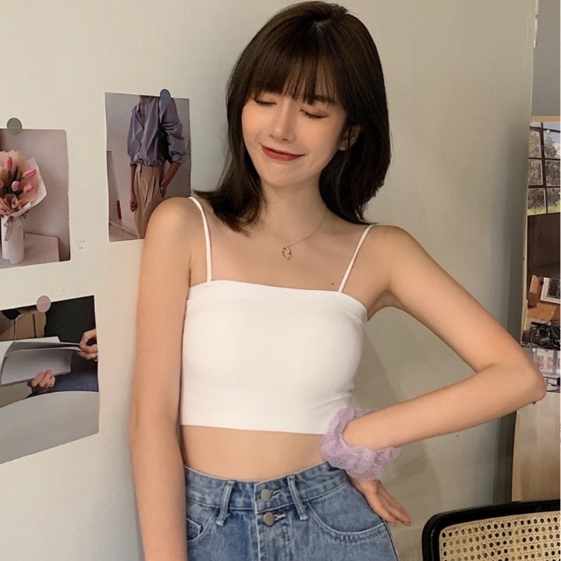 Áo Hai Dây Croptop Màu Trắng Màu Đen Áo Dây Bún Chất Thun Mịn Mát Freesize 55kg | BigBuy360 - bigbuy360.vn