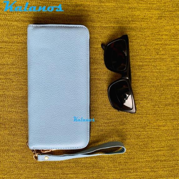 Bóp Ví dài cầm tay da bò cao cấp & sang trọng màu xanh nhạt Kalanos KBNU430-Xanh, Ví dài nữ đẹp da bò xịn nhiều ngăn