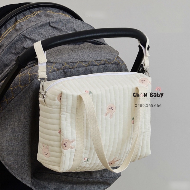 Túi Bỉm Sữa Đa Năng Chần Bông Thêu Hình Kiểu Hàn Quốc