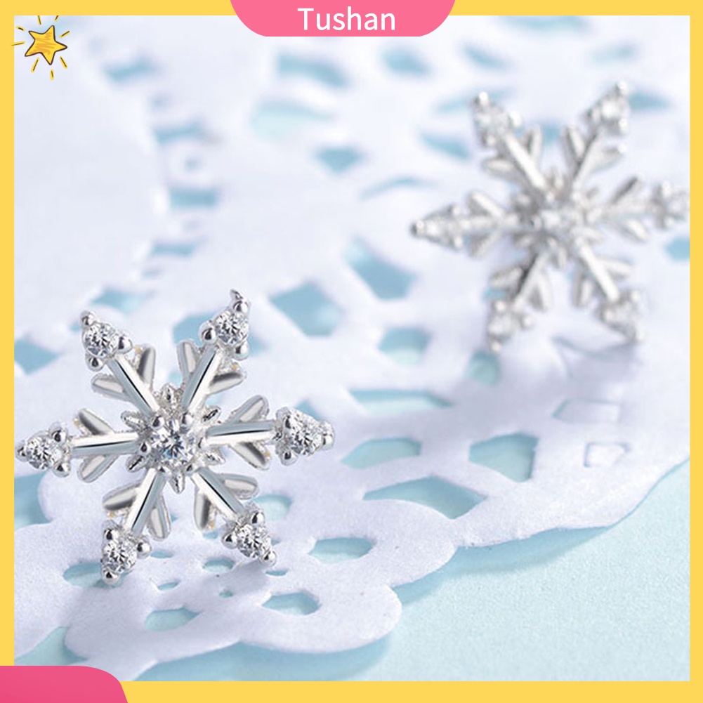 TUSH_Elegant Women Rhinestone Inlaid Snowflake Ear Stud Earrings Jewelry Xmas Gift