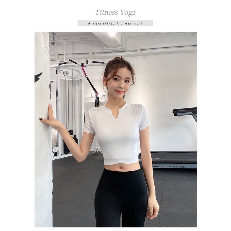 Áo croptop cổ V Quảng Châu cao cấp mới (đồ tập gym-yoga-zumba nữ)