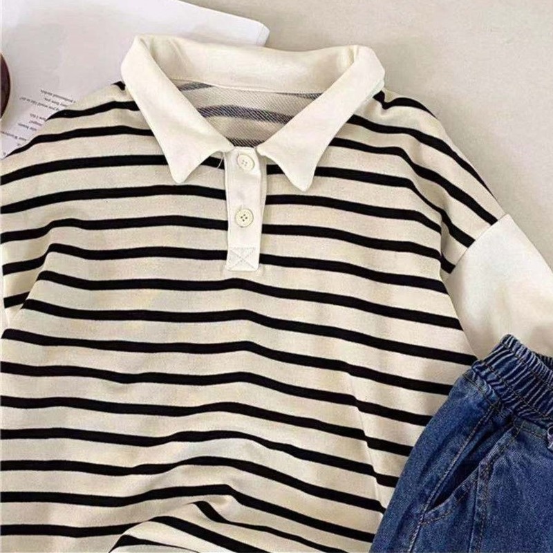 Áo Sweater công chúa phối họa tiết kẻ sọc phong cách Hàn Quốc thời trang thu đông cho bé gái