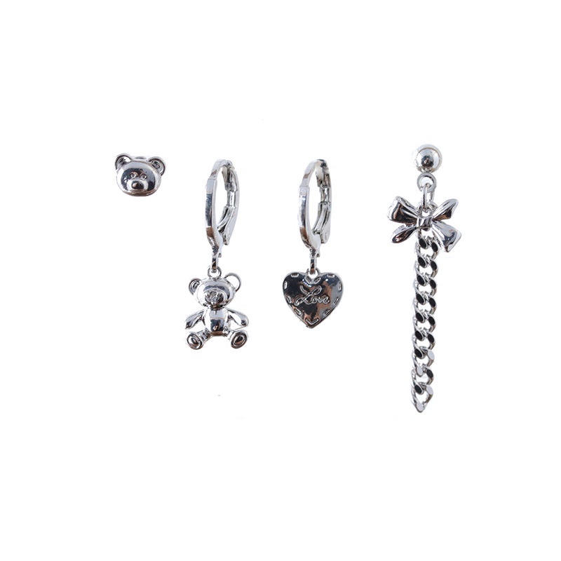 Bộ 4 khuyên tai AY màu bạc thời trang xinh xắn cho nữ