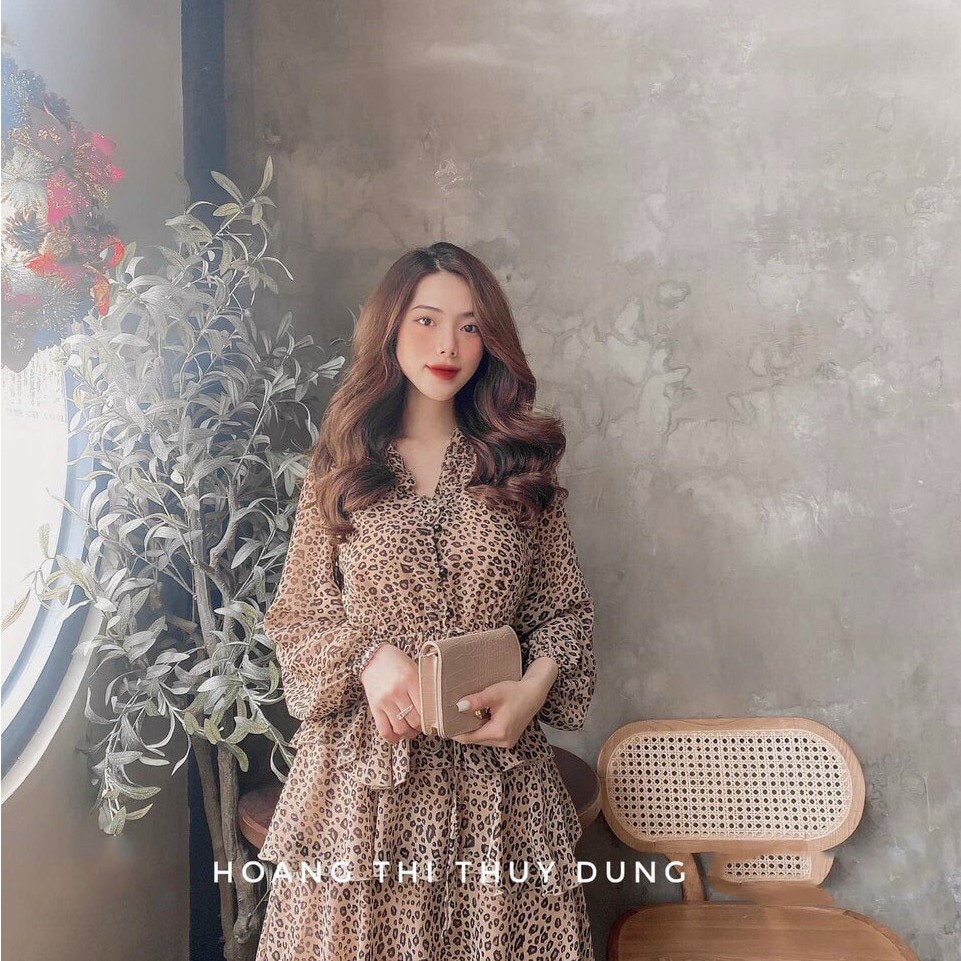 Đầm Váy Da Beo Phố Voan Lụa Tay Dài Họa Tiết Xòe Xếp Tầng Thanh Lịch Trẻ Trung Dự Tiệc - Winchois | BigBuy360 - bigbuy360.vn
