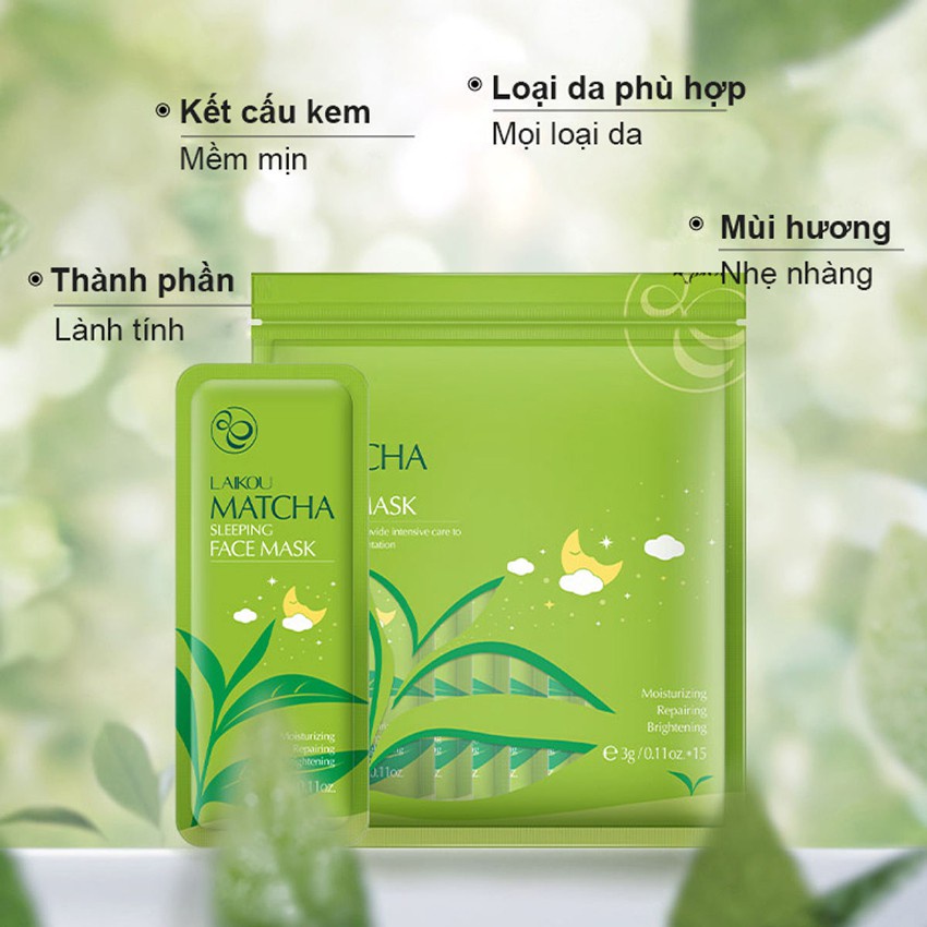 Bịch 15 Miếng Mặt Nạ Ngủ Trà Xanh Matcha Laikou LENIS
