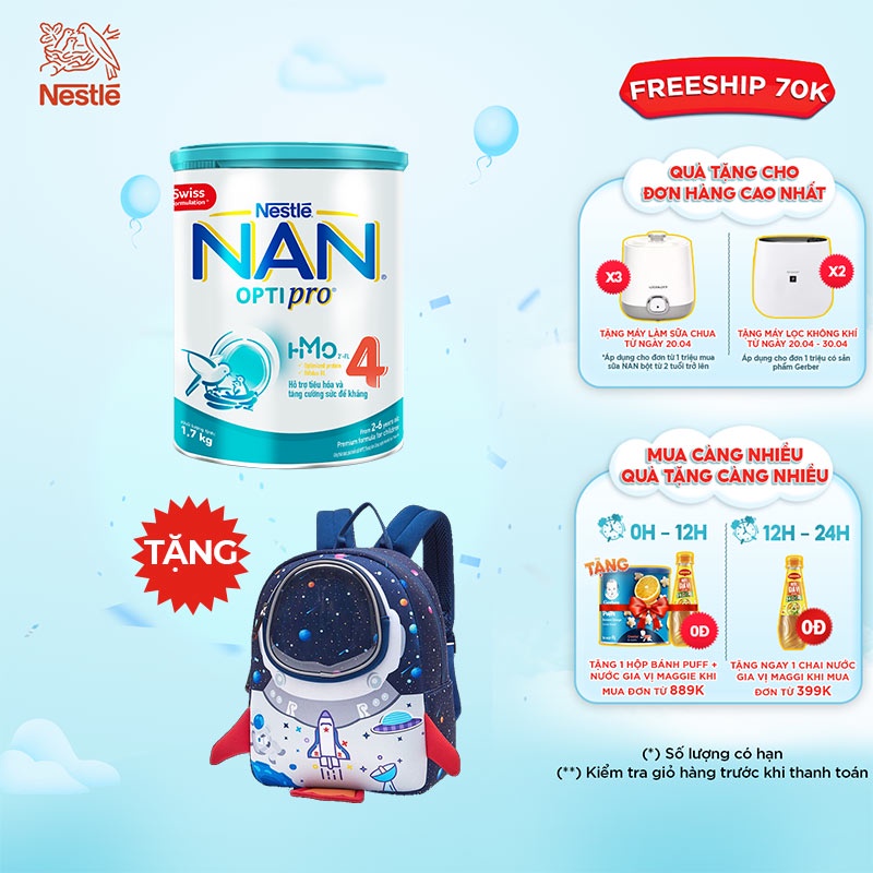 [FMCGMALL -8% đơn từ 250K]  [Tặng 1 Balo Phi Thuyền] Sữa Bột Nestle NAN Optipro 4 (1.7kg)