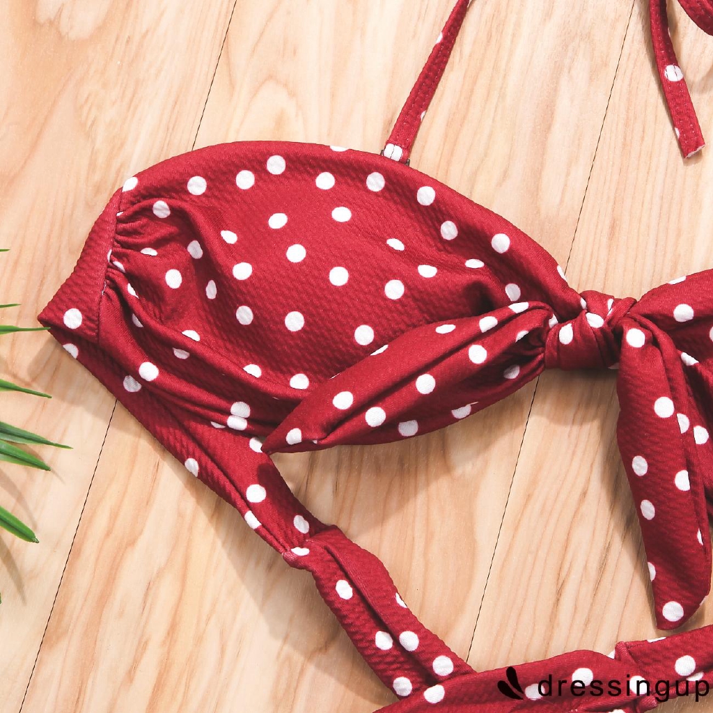 Bộ bikini 2 mảnh nâng dáng họa tiết chấm bi buộc nơ quyến rũ cá tính dành cho nữ | BigBuy360 - bigbuy360.vn