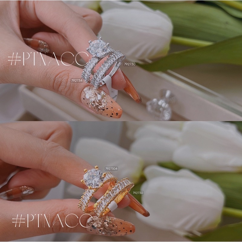 Set nhẫn paguet xi bạch kim, xi mạ vàng, bộ nhẫn 2 chiếc đính đá paguet nhỏ đơn giản .PTNACC.