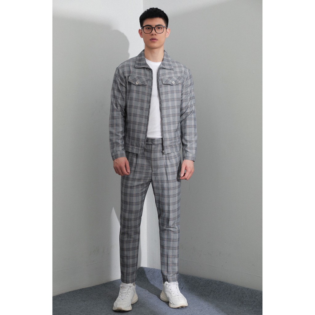 Áo khoác thương hiệu Americus Gosani sọc caro xám phong cách trẻ trung, hiện đại | BigBuy360 - bigbuy360.vn