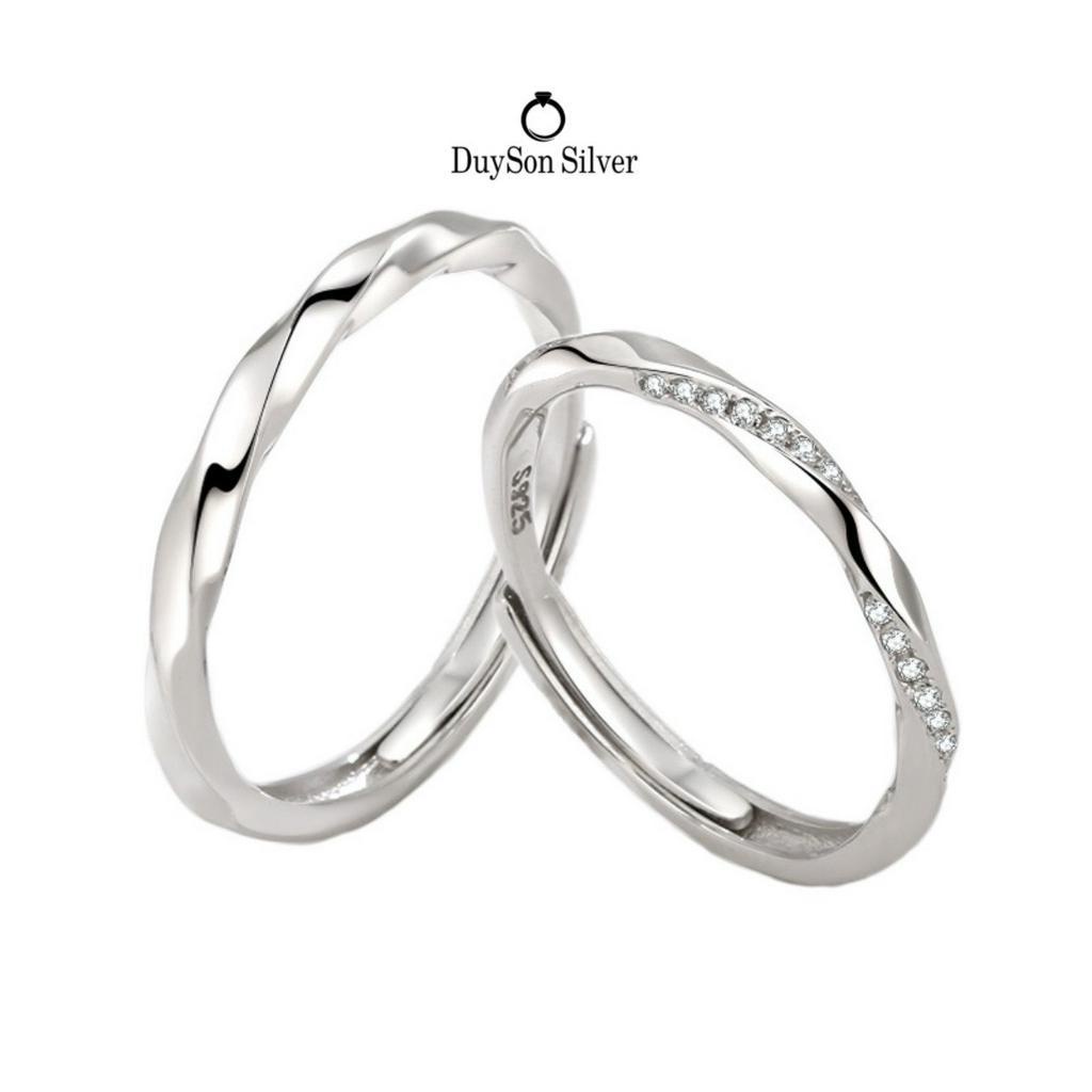Nhẫn đôi bạc Ý 925 nam nữ dạng xoắn Duyson Silver, nhẫn cặp bạc Ý S925 chỉnh được cỡ cá tính [NDFS11]