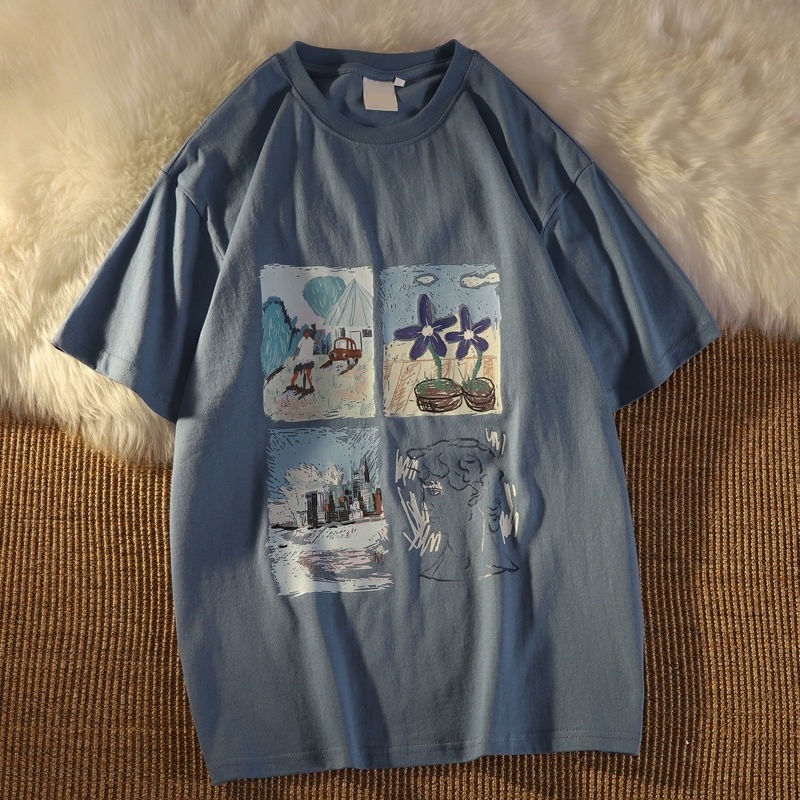 Áo Thun Ngắn Tay Dáng Rộng Kiểu Retro Hàn Quốc Trẻ Trung Cho Nữ Sinh