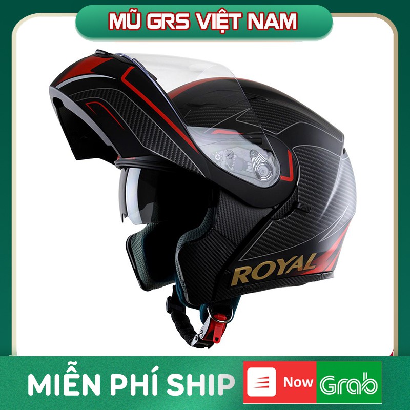 Mũ bảo hiểm Royal M179 - Tem đỏ đen V2 - Mũ Lật hàm 2 kính chính hãng