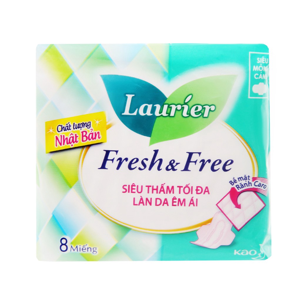 Băng vệ sinh Laurier Fresh &amp; Free Ban Ngày Siêu Mỏng cánh và không cánh ( 8 miếng )