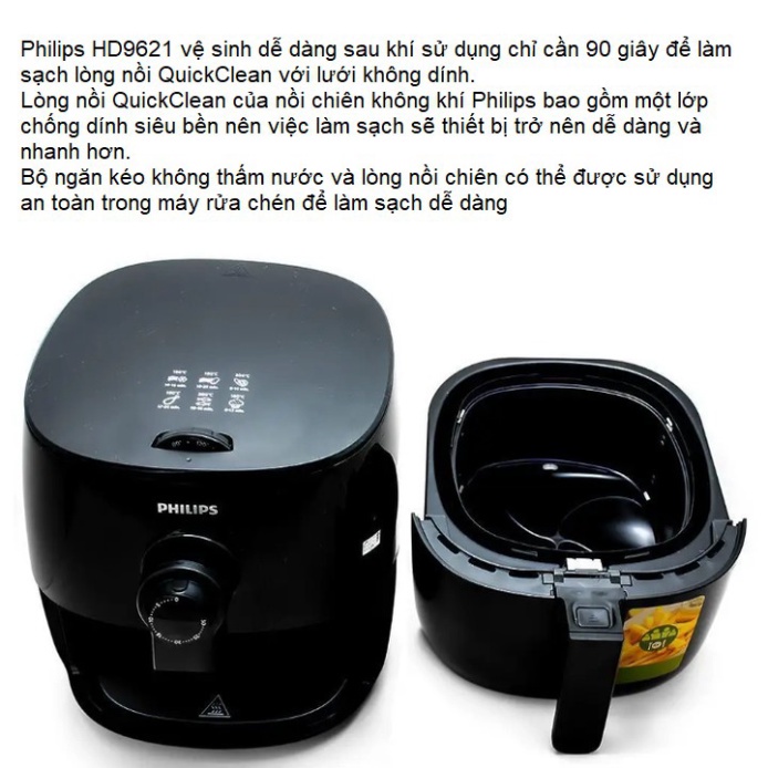 Nồi chiên không dầu cao cấp thương hiệu Philips - HD9621/91: Hàng Nhập Khẩu Chính Hãng - Bảo hành 2 NĂM {CHÍNH HÃNG 100%