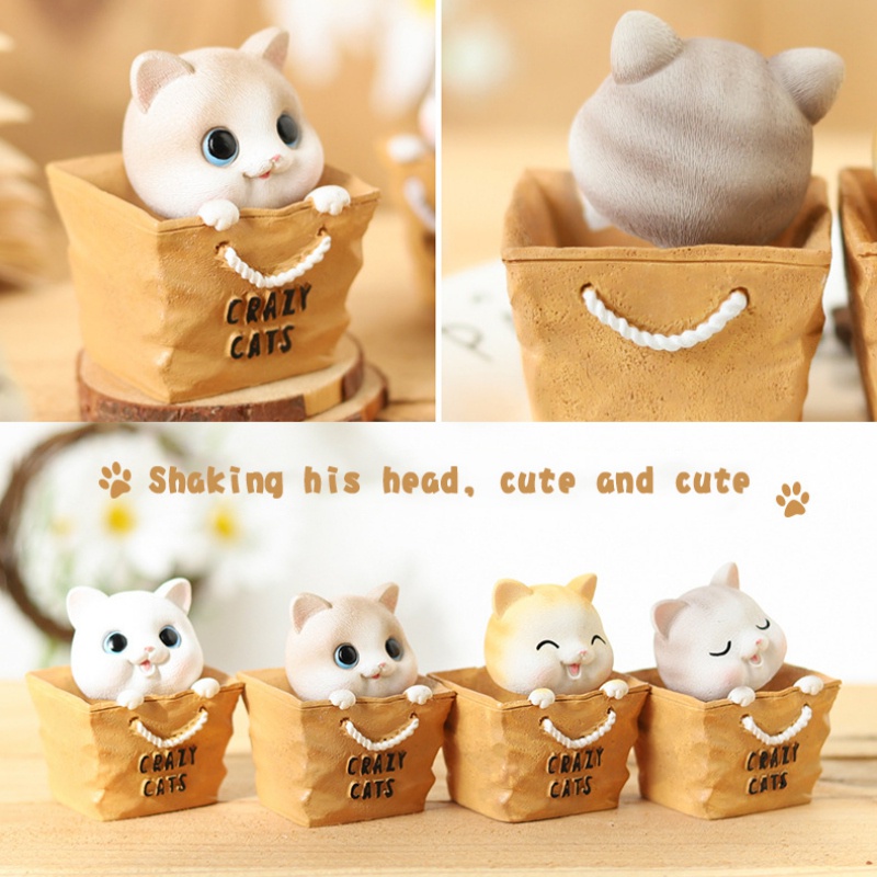 Mô Hình Chú Mèo Lắc Đầu Bằng Nhựa Resin Dễ Thương Trang Trí Nội Thất Xe Hơi