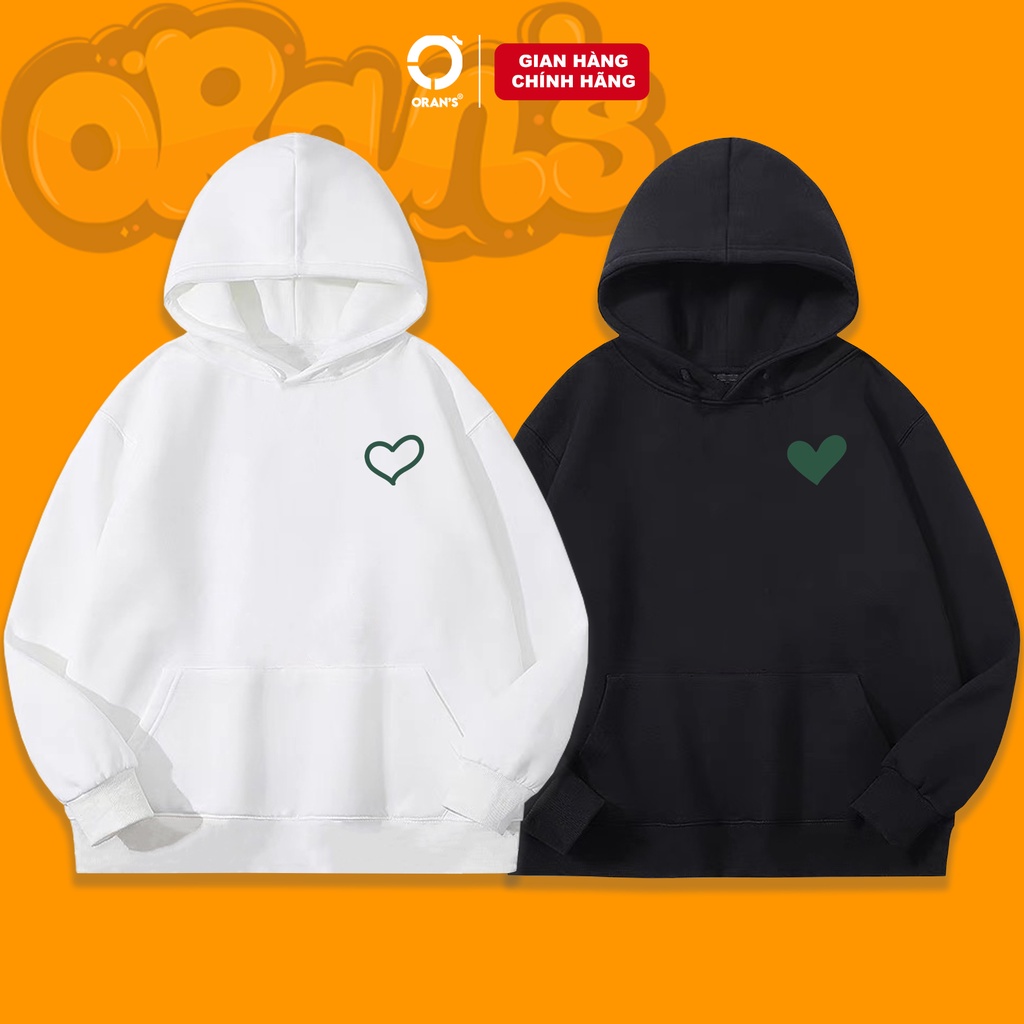 Áo hoodie đôi ORAN'S hình trái tim 03 unisex cho nam nữ Oversize chất nỉ cotton lót bông, FULLBOX - ORANS BASIC