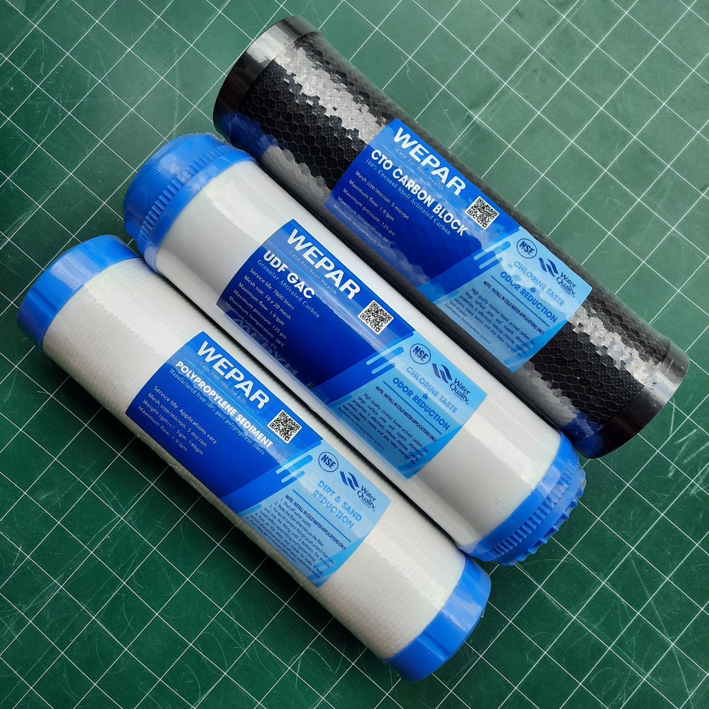 Bộ 3 Lõi Lọc Thô Wepar [ FREESHIP ] Kích thước 10 Inch, Lọc Cặn Bẩn Có Hại Trong Nước, Khử Mùi Clo, Phen Hôi Trong Nước