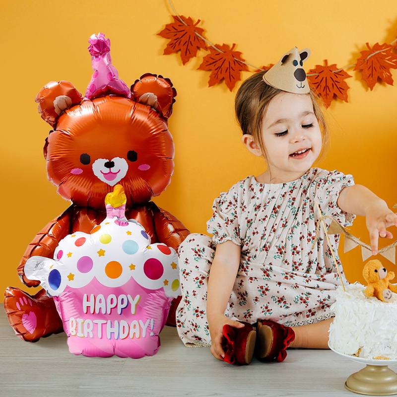 Bong Bóng Nhôm Hình Gấu Hoạt Hình 4D Dễ Thương Trang Trí Tiệc Sinh Nhật/Tiệc Cưới