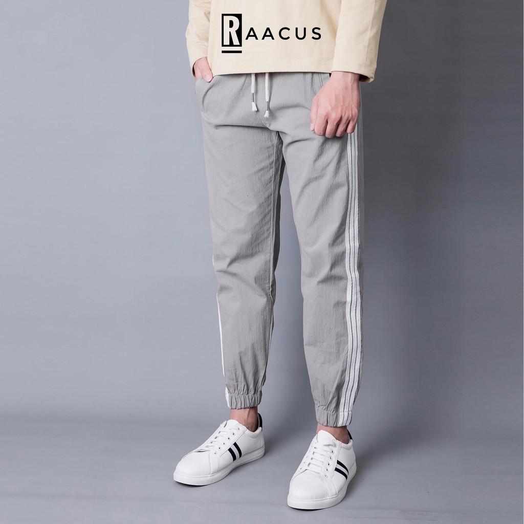 Quần jogger nam thể thao dáng dài suông chất đũi RAACUSSTORE, quần nam thể thao unisex 3 sọc cao cấp  – Q093