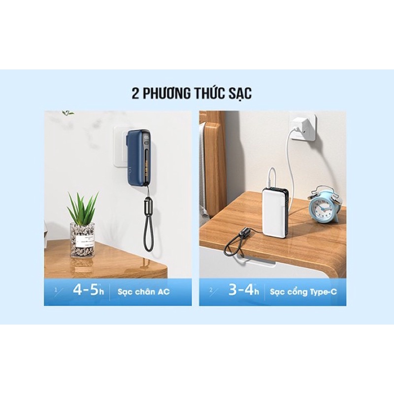 Sạc dự phòng kiêm củ sạc đa năng 22.5W PD 20W 10000mah Remax RPP-278