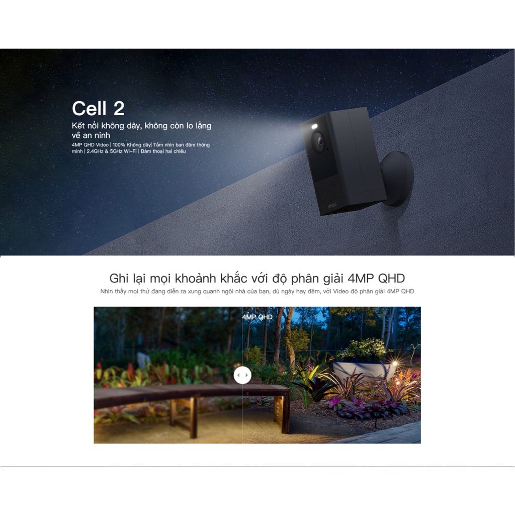Camera Dùng Pin Wifi Imou Cell 2 B46LP Thông Minh Phân Giải QHD 2K - Chính Hãng Bảo Hành 2 Năm