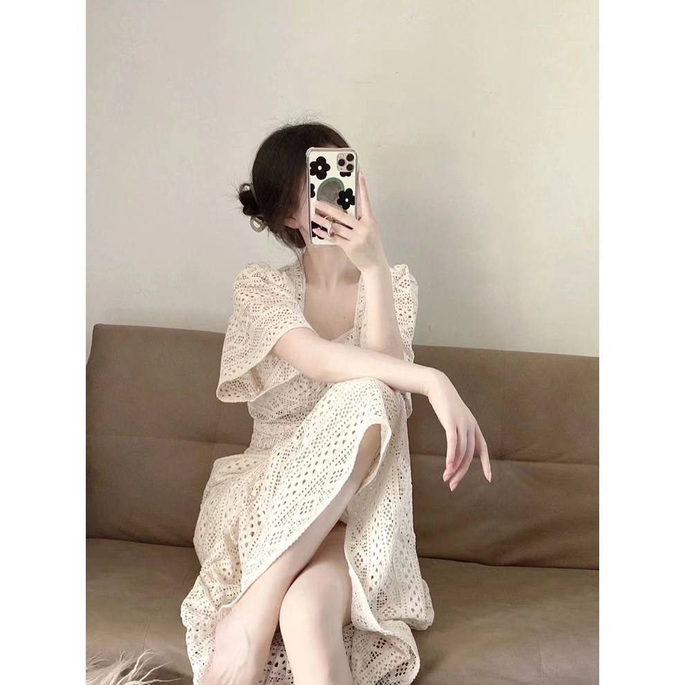 Đầm Chữ A Cổ Vuông Màu Trơn Thời Trang Hàn Quốc Cổ Điển