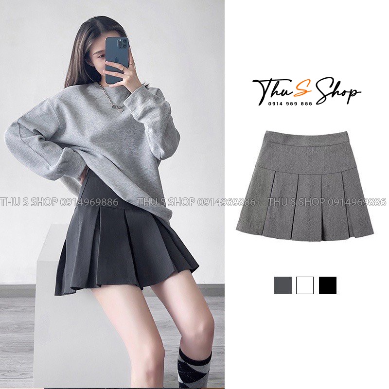 Chân váy Tennis xếp ly bản to dáng ngắn chữ A, Váy ngắn nữ lưng siêu cao phong cách Hàn Quốc THUS5321