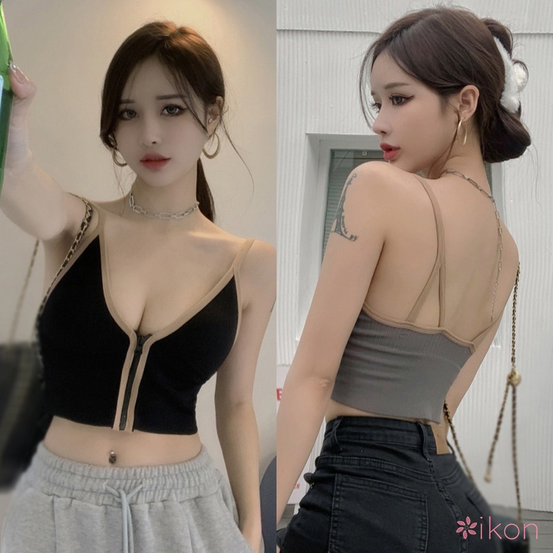 Áo Tank Top Sát Nách Cổ Chữ V Có Mút Đệm Màu Sắc Tương Phản Thời Trang Cho Nữ