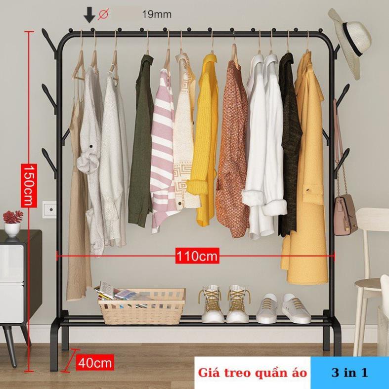 Kệ treo quần áo, giá treo mẫu mới có kèm 8 móc bên hông 150x110cm