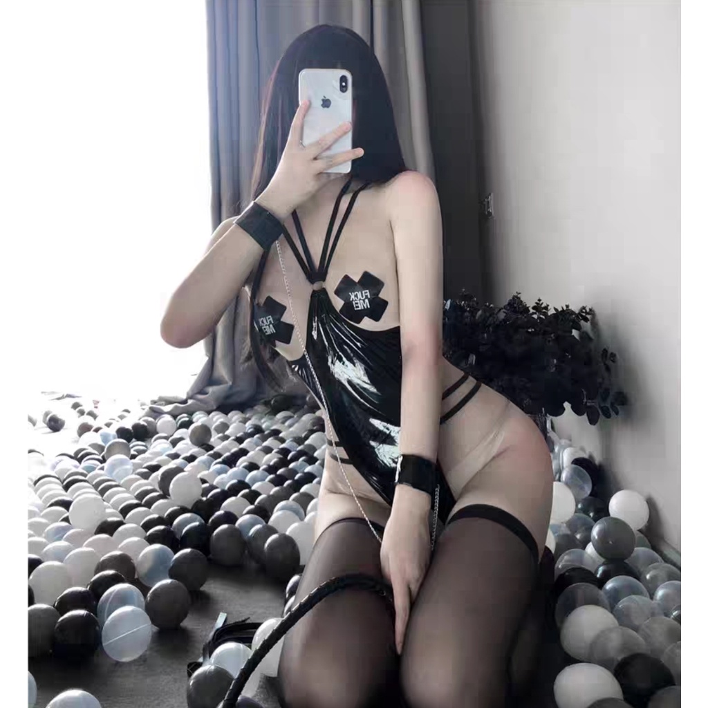 Đồ Ngủ Sexy Gợi Cảm Da PU Khoét Mông Cảm Giác Mạnh Bodysuit Da Ôm Sát Dán Ti X Nữ Quyến Rũ