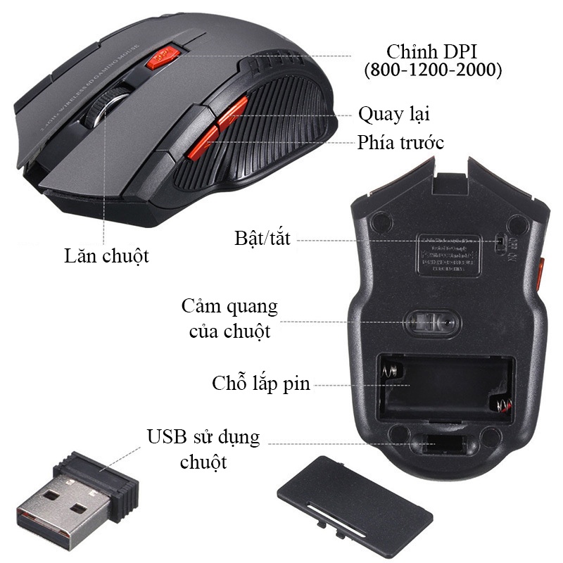 Chuột không dây gaming thiết kế công thái học  độ nhạy cao và 6 nút hỗ trợ dành cho game thủ và văn phòng - K1332