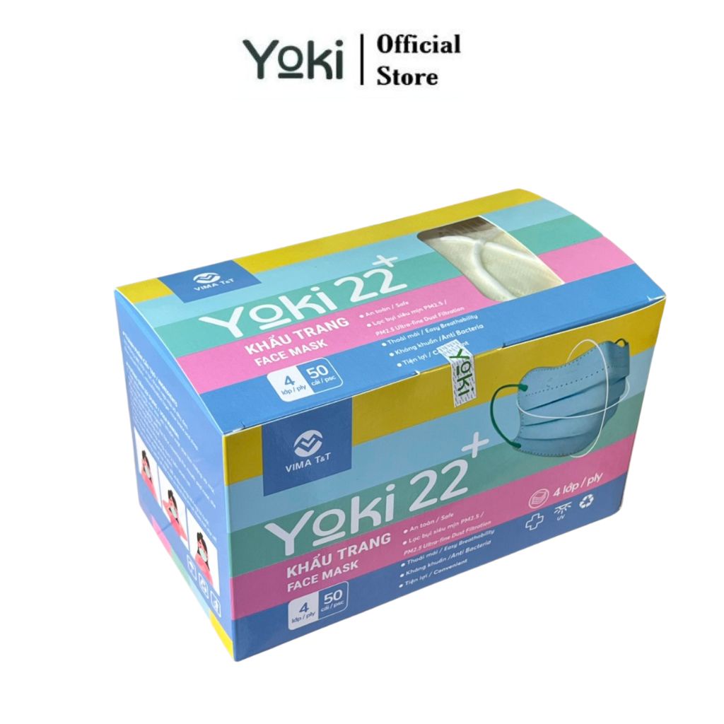 Thùng 6 Hộp 50 Chiếc Khẩu Trang Y Tế Yoki 22+ 4 Lớp Kháng Khuẩn Lọc Bụi Mịn PM2.5