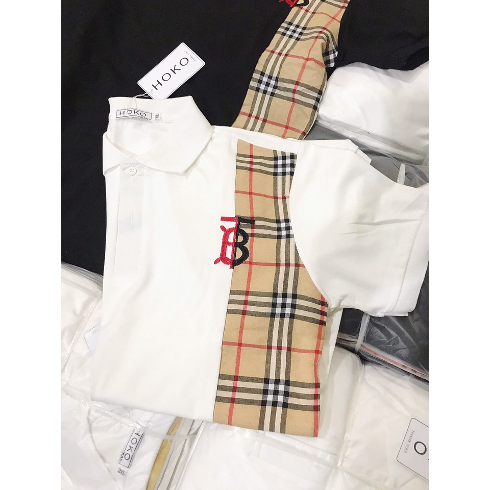 Áo thun nam cổ trụ tay ngắn phối ngực họa tiết logo chữ B đỏ , sọc kẻ vàng áo chất cotton thoáng mát thời trang hè hot