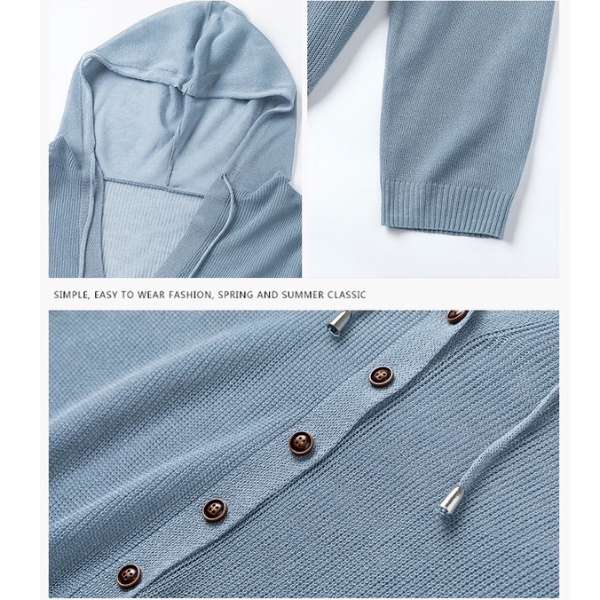 Áo Khoác Cardigan Dệt Kim Mỏng Dáng Rộng Có Mũ Trùm Kiểu Hàn Quốc Thời Trang Xuân Hè Cho Nữ