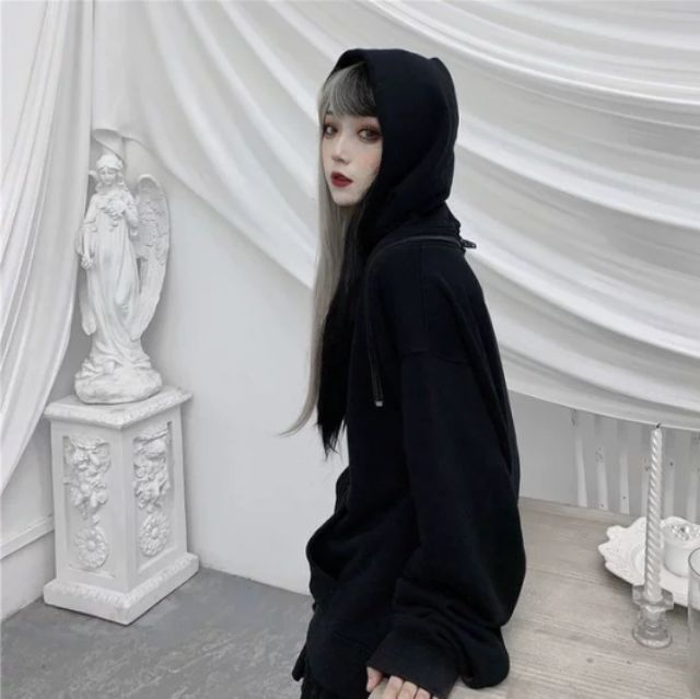 (order) Áo hoodie open back mặc 2 kiểu dây kéo điều chỉnh phong cách kèm hình thật