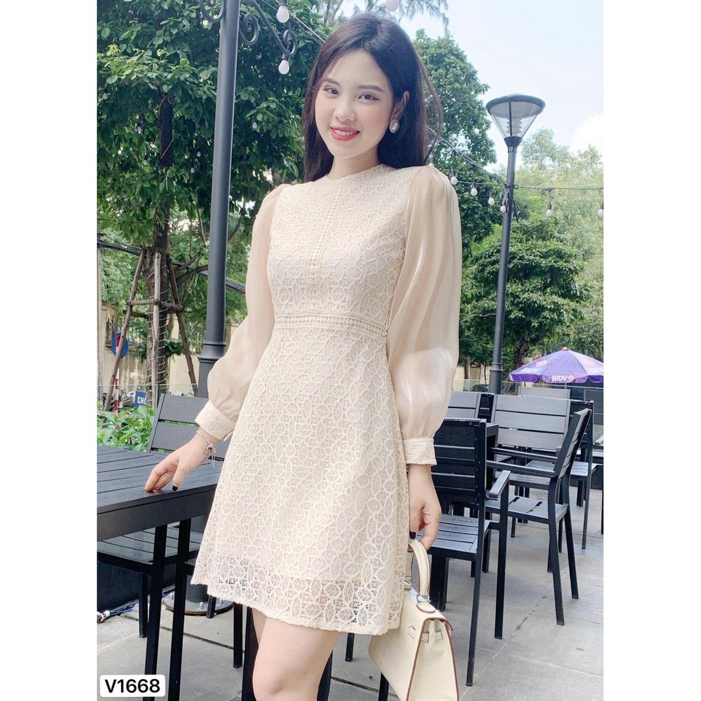 Đầm thiết kế cao cấp ren phối tay bồng điệu đà V1668 Zin Boutique[Kèm ảnh thật]