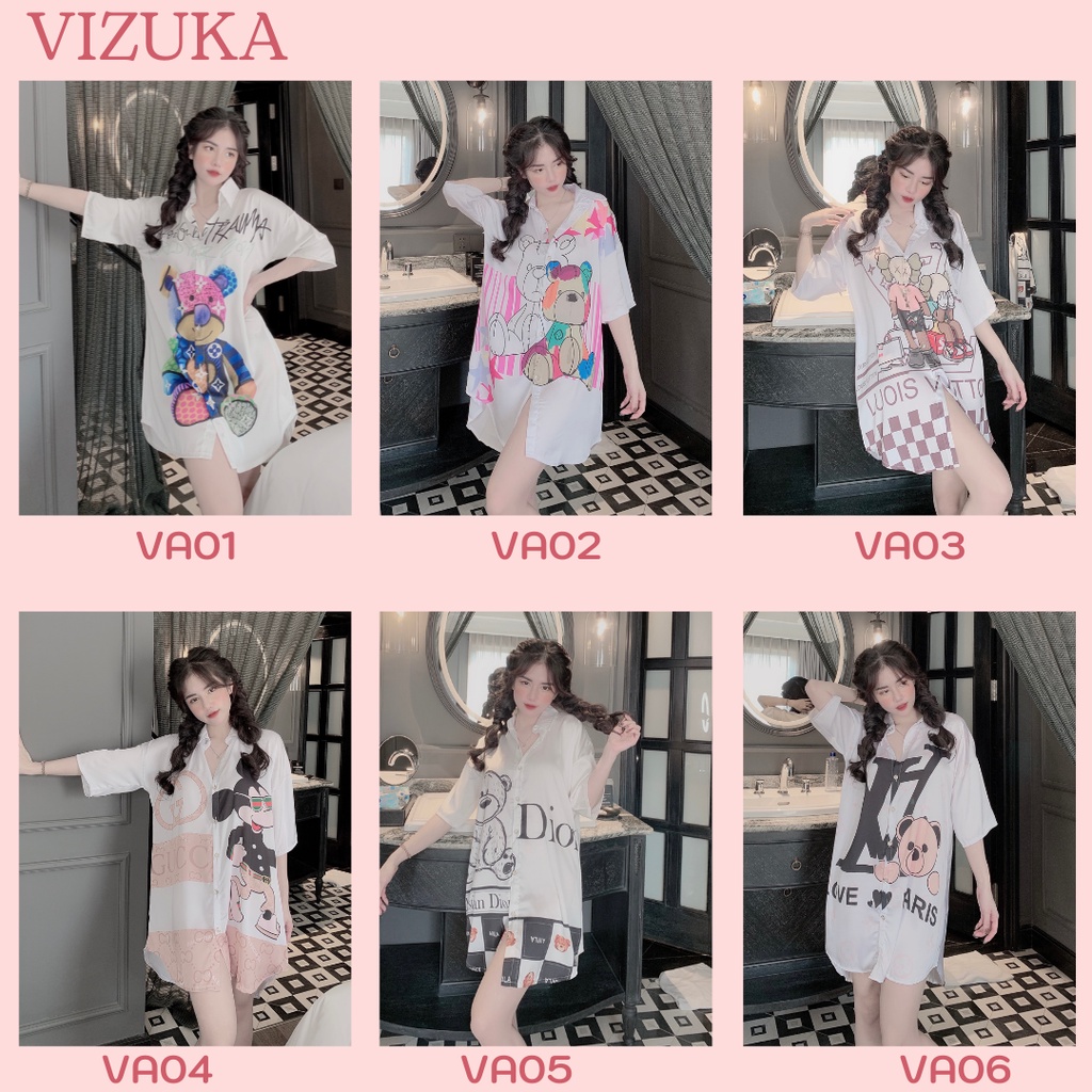 Đầm ngủ nữ váy lụa chất liệu satin mặc nhà dễ thương VIZUKA