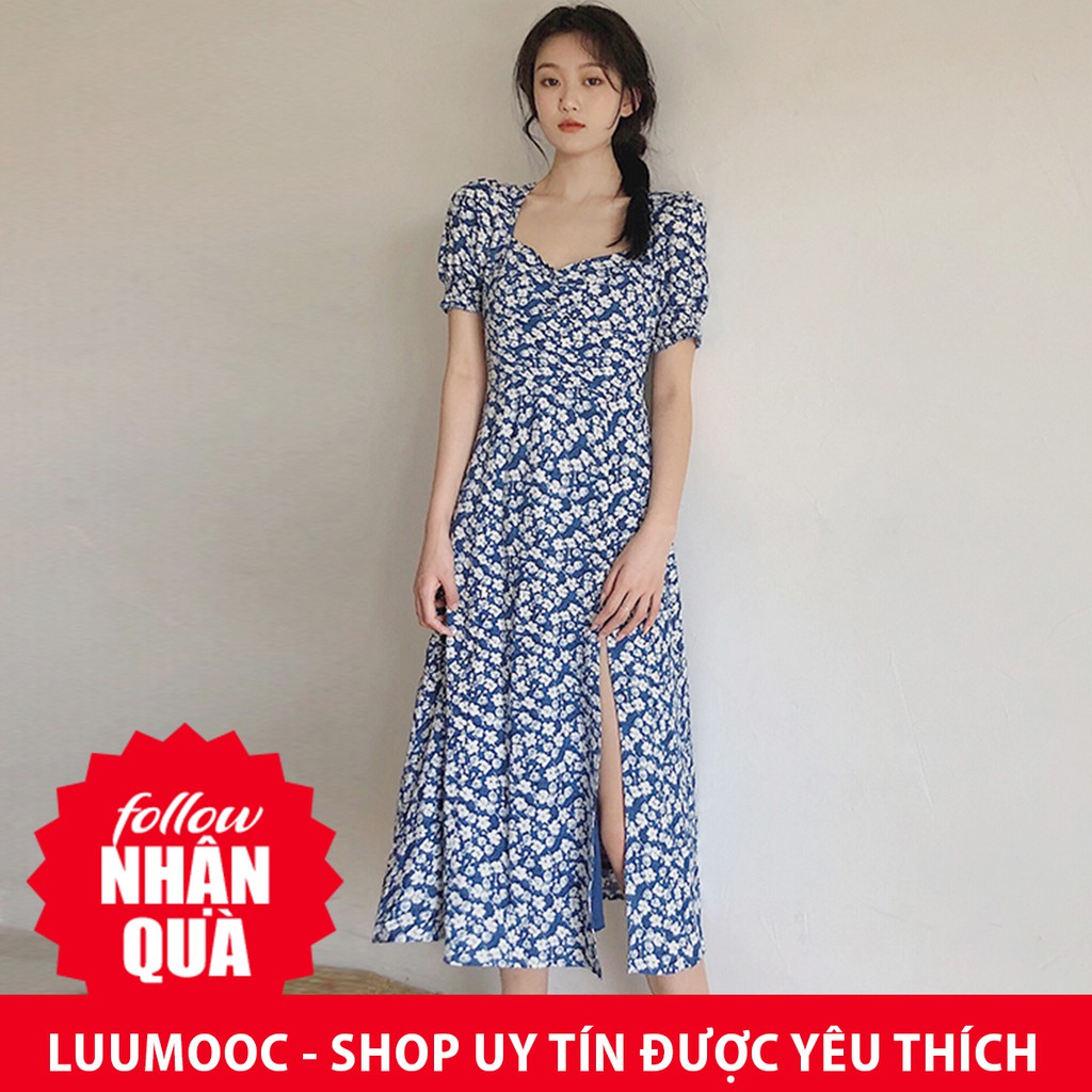 Zara Morocco full tag - Đầm Zara hoa xanh dáng dài DH2DDG56N8