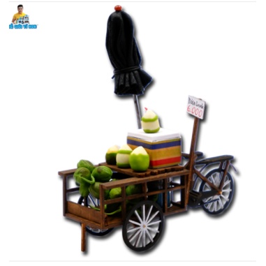 Mô Hình Xe Hàng Rong Thu Nhỏ Bằng Gỗ Ở Sài Gòn - Thế Giới Tí Hon - Xe Dừa - HR17