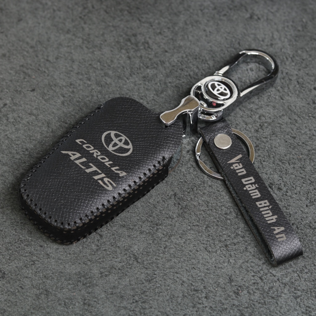 Bao da móc khoá bọc ốp chìa khóa xe ô tô Toyota Altis 2022, da bò, nhiều màu, khâu thủ công To28AT