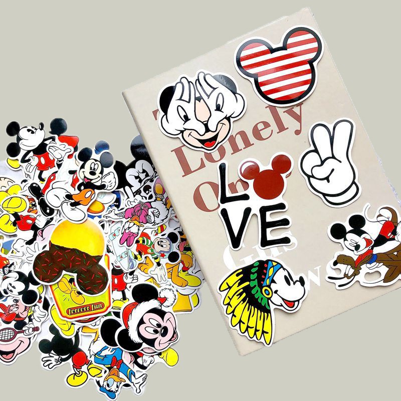 (Bộ 50 Miếng) Sticker Mickey Hoạt Hình Cute, Sticker Dán Mũ Bảo Hiểm Laptop Chống Nước