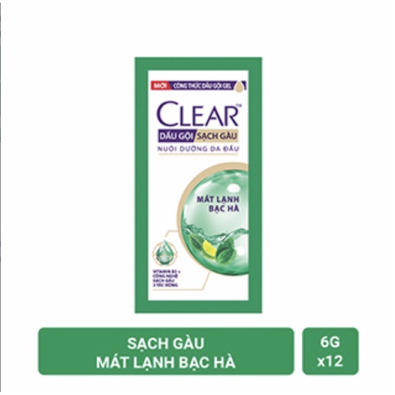 Dầu gội clear sạch gàu mát lạnh bạc hà 12gói tặng 1 gói