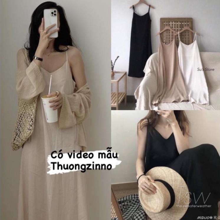 Váy Hai Dây Lụa Hàn Dáng Dài Đầm Maxi Đi Biển Dáng Suông Hàng Đẹp Loại 1