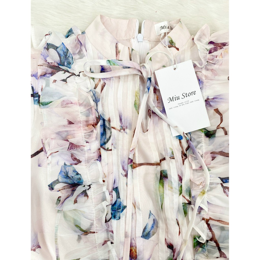 [HÀNG THIẾT KẾ] Đầm xòe A tay cộc Phối hoa Chất liệu: Voan tơ óng , Miu Store - DS0121
