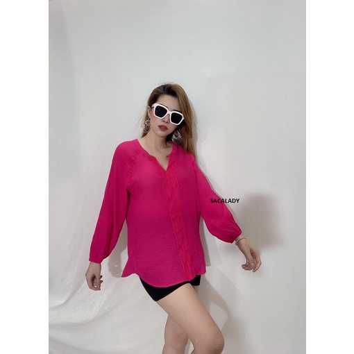 Áo Linen COUNTERPARTS Cổ V Phối Ren Không Dây - 3842
