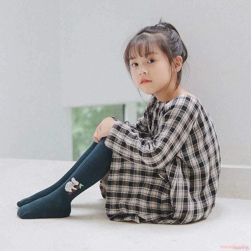 Quần tất cotton dáng ôm giữ ấm in hình hoạt hình Hàn Quốc cho bé gái mùa thu đông