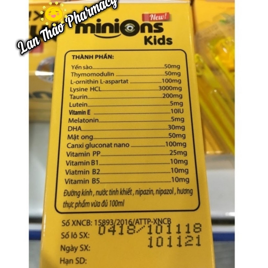 [CHÍNH HÃNG] SIRO YẾN SÀO MINIONS KIDS GIÚP BÉ ĂN NGON, NGỦ NGON, TĂNG CƯỜNG SỨC ĐỀ KHÁNG 20 ỐNG